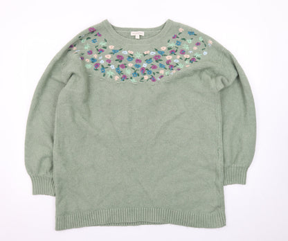 Monsoon Women's Green Floral Embroidered Wool Blend Jumper XL