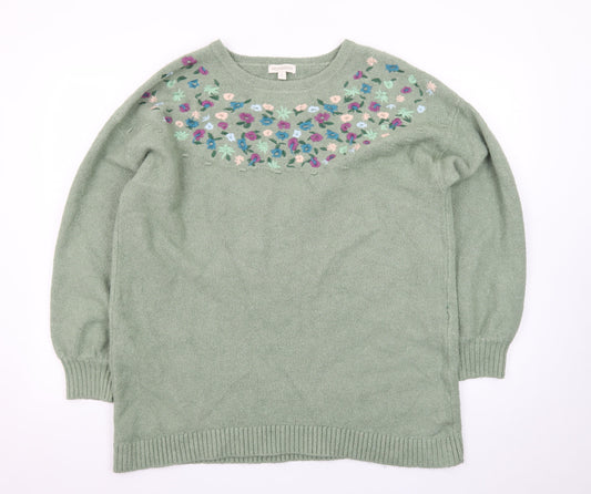 Monsoon Women's Green Floral Embroidered Wool Blend Jumper XL