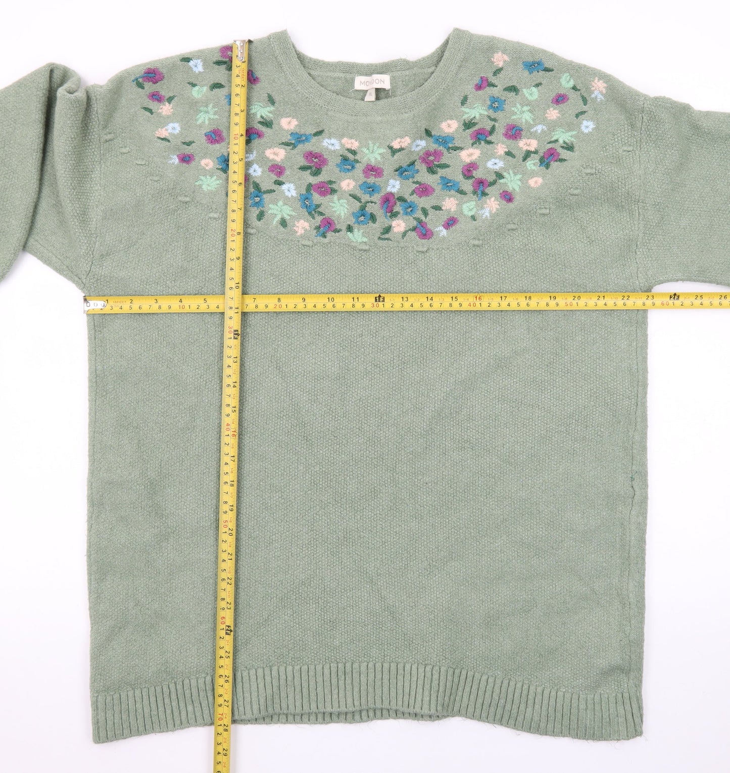 Monsoon Women's Green Floral Embroidered Wool Blend Jumper XL