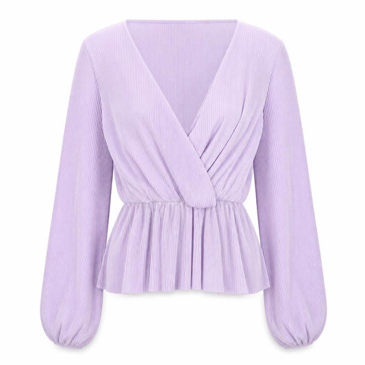 Monki Women's Purple Wrap Pleated Long Sleeve Blouse XXS