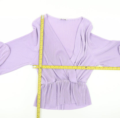 Monki Women's Purple Wrap Pleated Long Sleeve Blouse XXS