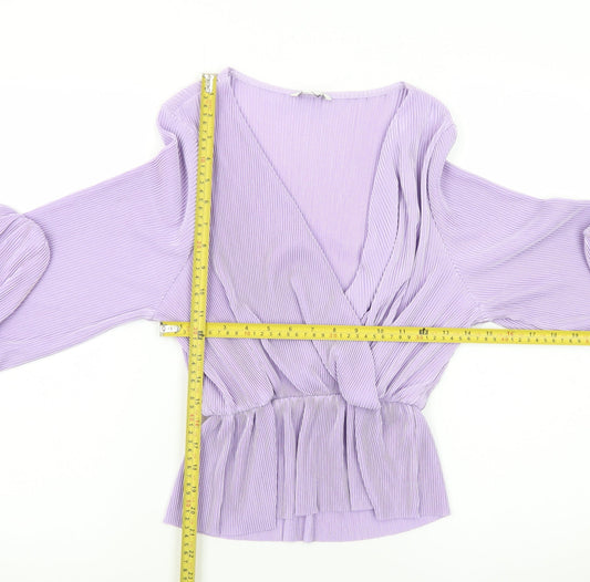 Monki Women's Purple Wrap Pleated Long Sleeve Blouse XXS