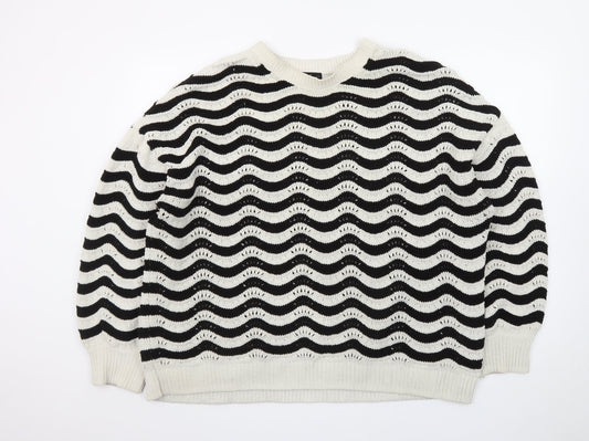 F&F Women Black White Wave Knit Crew Neck Jumper XL