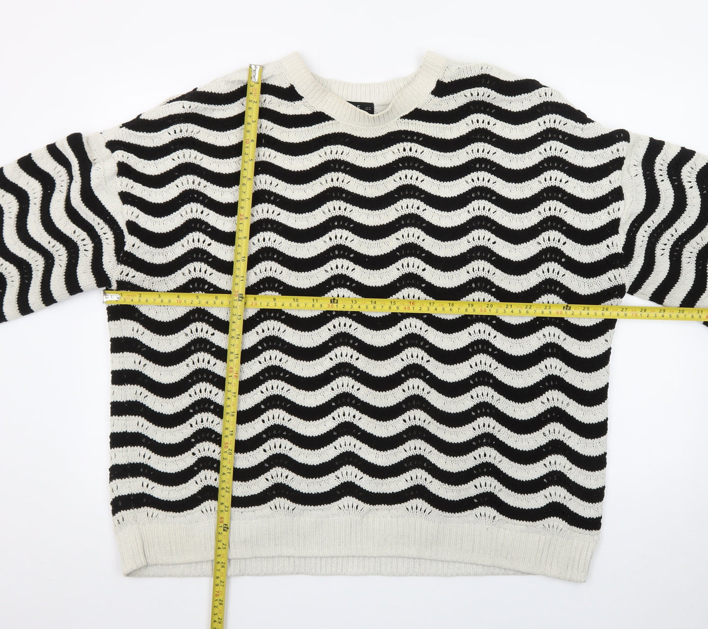 F&F Women Black White Wave Knit Crew Neck Jumper XL