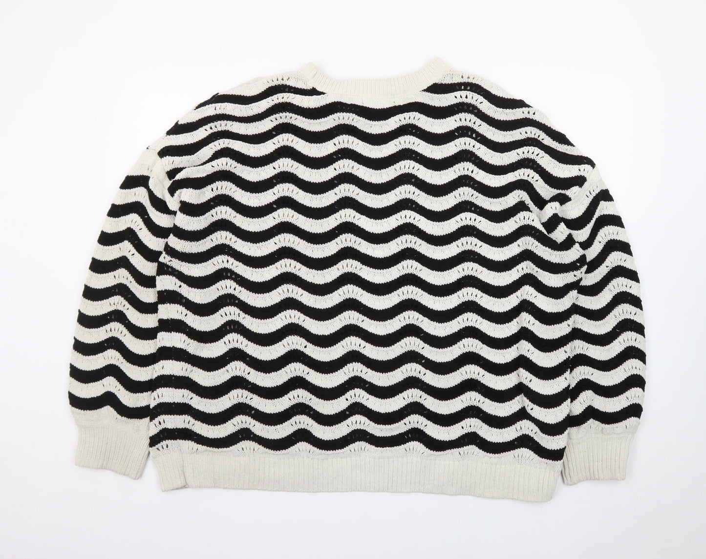 F&F Women Black White Wave Knit Crew Neck Jumper XL