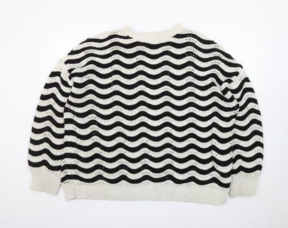 F&F Women Black White Wave Knit Crew Neck Jumper XL
