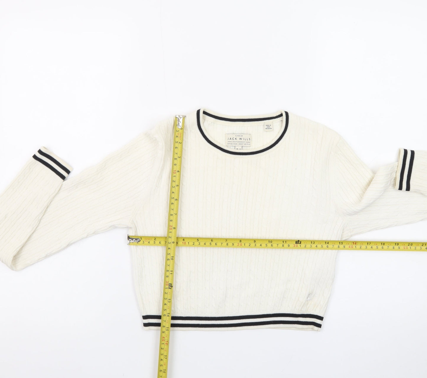 Jack Wills Women's Ivory Cable-Knit Crew Neck Jumper Size 10