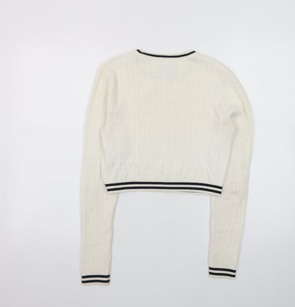 Jack Wills Women's Ivory Cable-Knit Crew Neck Jumper Size 10