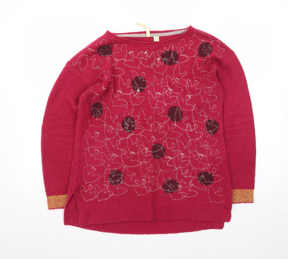 White Stuff Womens Red Floral Embroidered Jumper Size 8