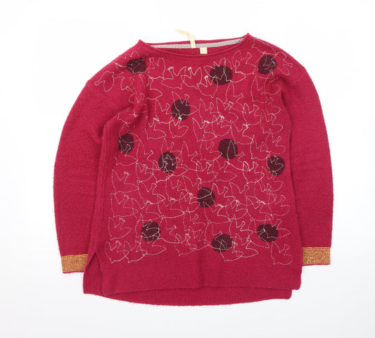 White Stuff Womens Red Floral Embroidered Jumper Size 8