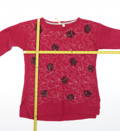 White Stuff Womens Red Floral Embroidered Jumper Size 8