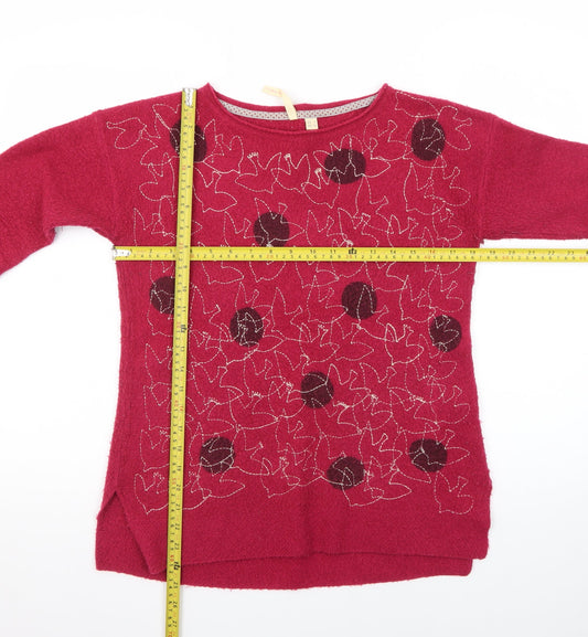 White Stuff Womens Red Floral Embroidered Jumper Size 8
