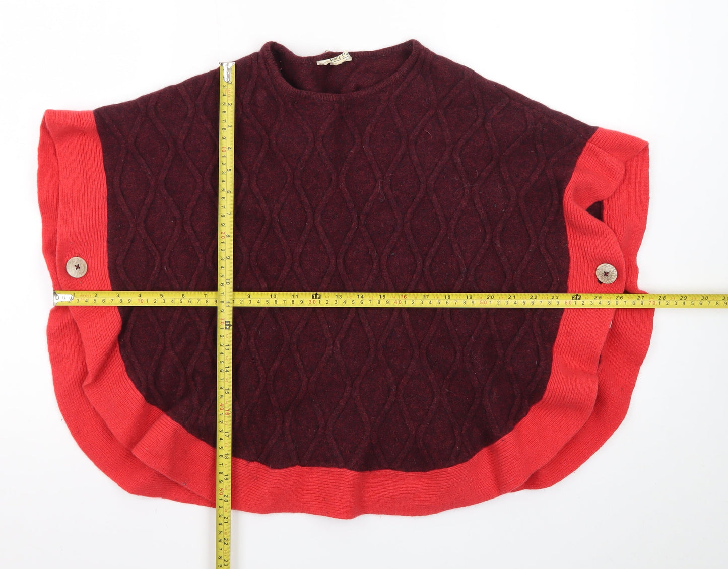 White Stuff Womens Red Wool Blend Cable Knit Cape One Size