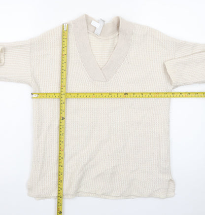 The White Company Women Beige Wool Alpaca V-Neck Knit Jumper S