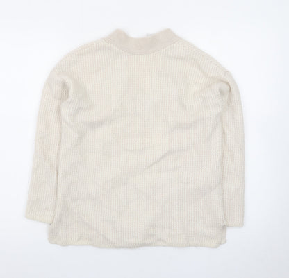 The White Company Women Beige Wool Alpaca V-Neck Knit Jumper S