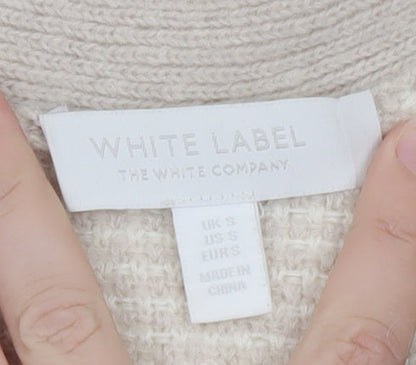 The White Company Women Beige Wool Alpaca V-Neck Knit Jumper S