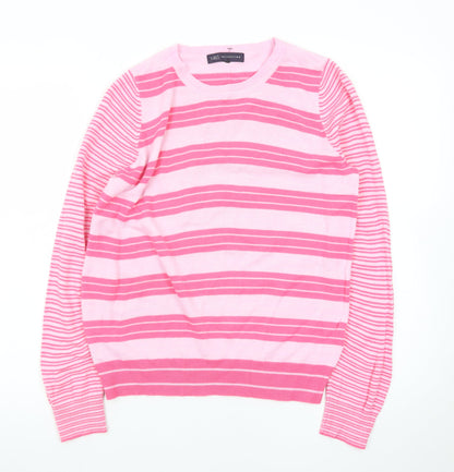 Marks and Spencer Women Pink Striped Crew Neck Jumper Size 10