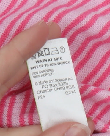 Marks and Spencer Women Pink Striped Crew Neck Jumper Size 10