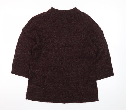 Warehouse Women's Brown Mock Neck 3/4 Sleeve Pullover Jumper Size 10