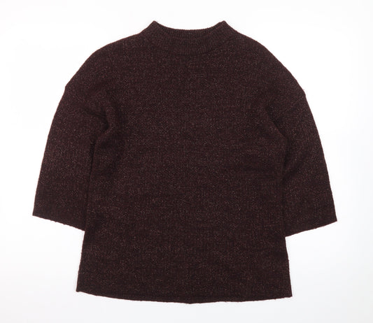 Warehouse Women's Brown Mock Neck 3/4 Sleeve Pullover Jumper Size 10