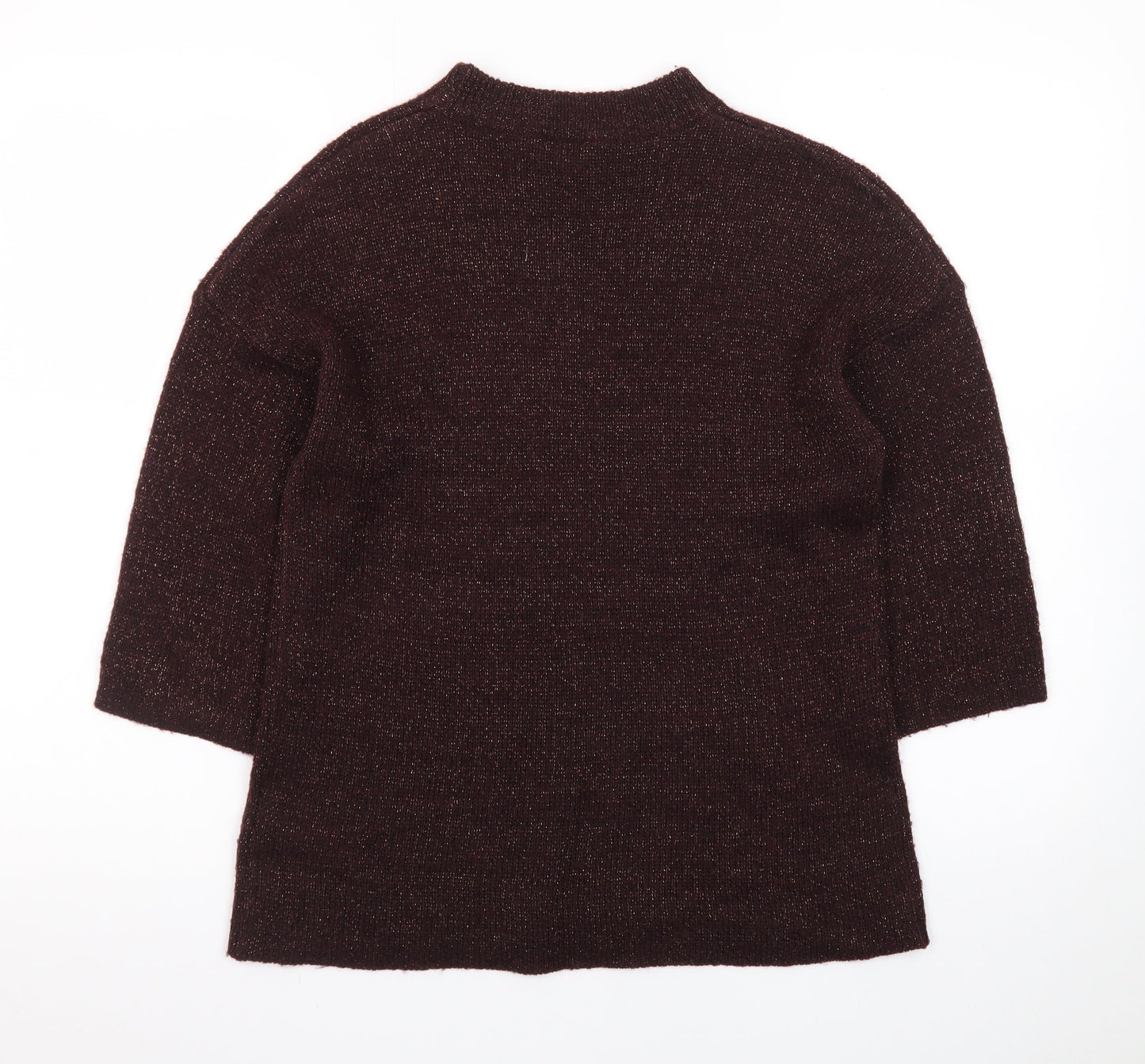 Warehouse Women's Brown Mock Neck 3/4 Sleeve Pullover Jumper Size 10
