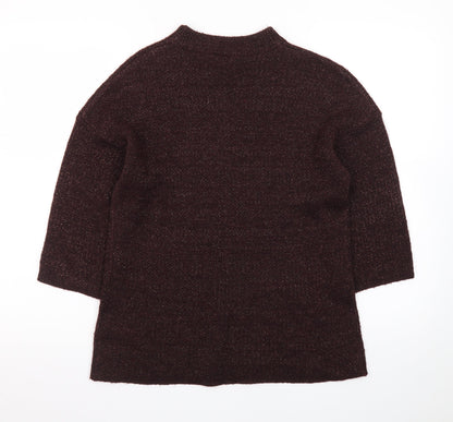 Warehouse Women's Brown Mock Neck 3/4 Sleeve Pullover Jumper Size 10