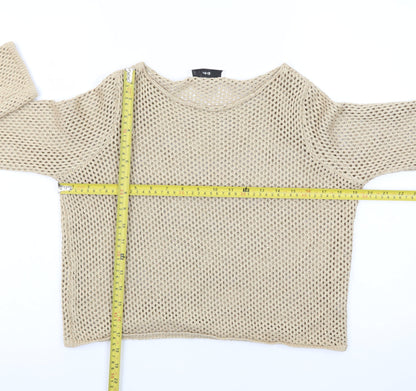 Mango Women Beige Open-Knit Cotton Blend Pullover Jumper Size S