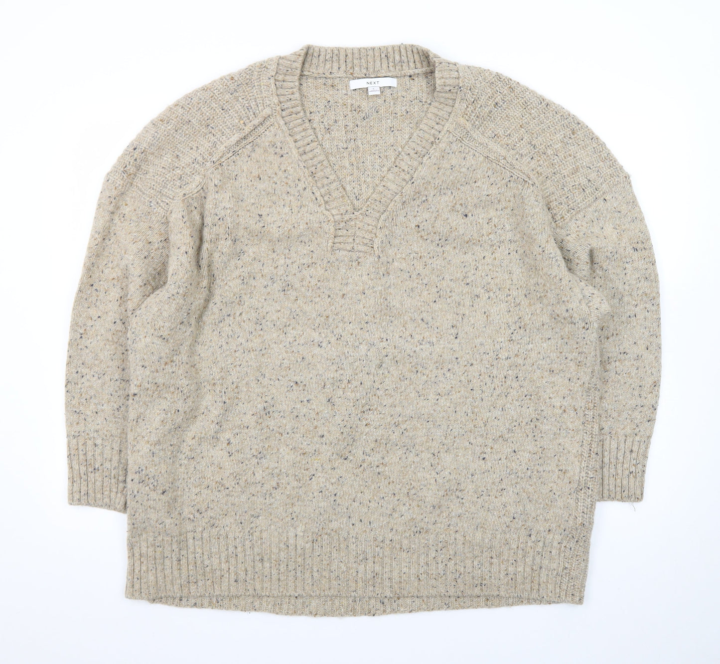 Next Men’s Beige Wool Blend V-Neck Chunky Knit Jumper Size L
