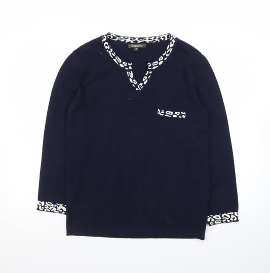 Bonmarché Women’s Blue Animal Trim V-Neck Jumper Size 10