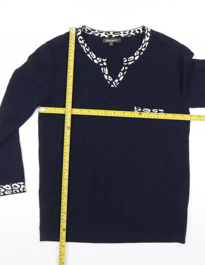 Bonmarché Women’s Blue Animal Trim V-Neck Jumper Size 10