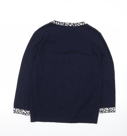 Bonmarché Women’s Blue Animal Trim V-Neck Jumper Size 10