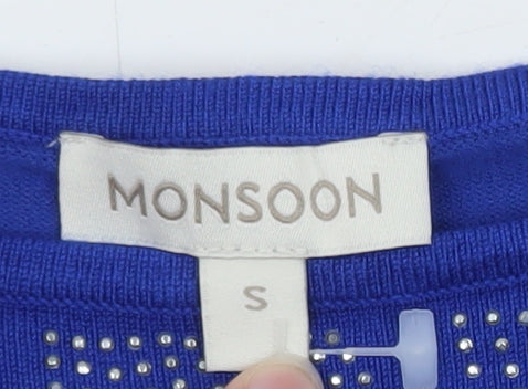 Monsoon Women's Blue Rhinestone Bell Sleeve Pullover Jumper Size S