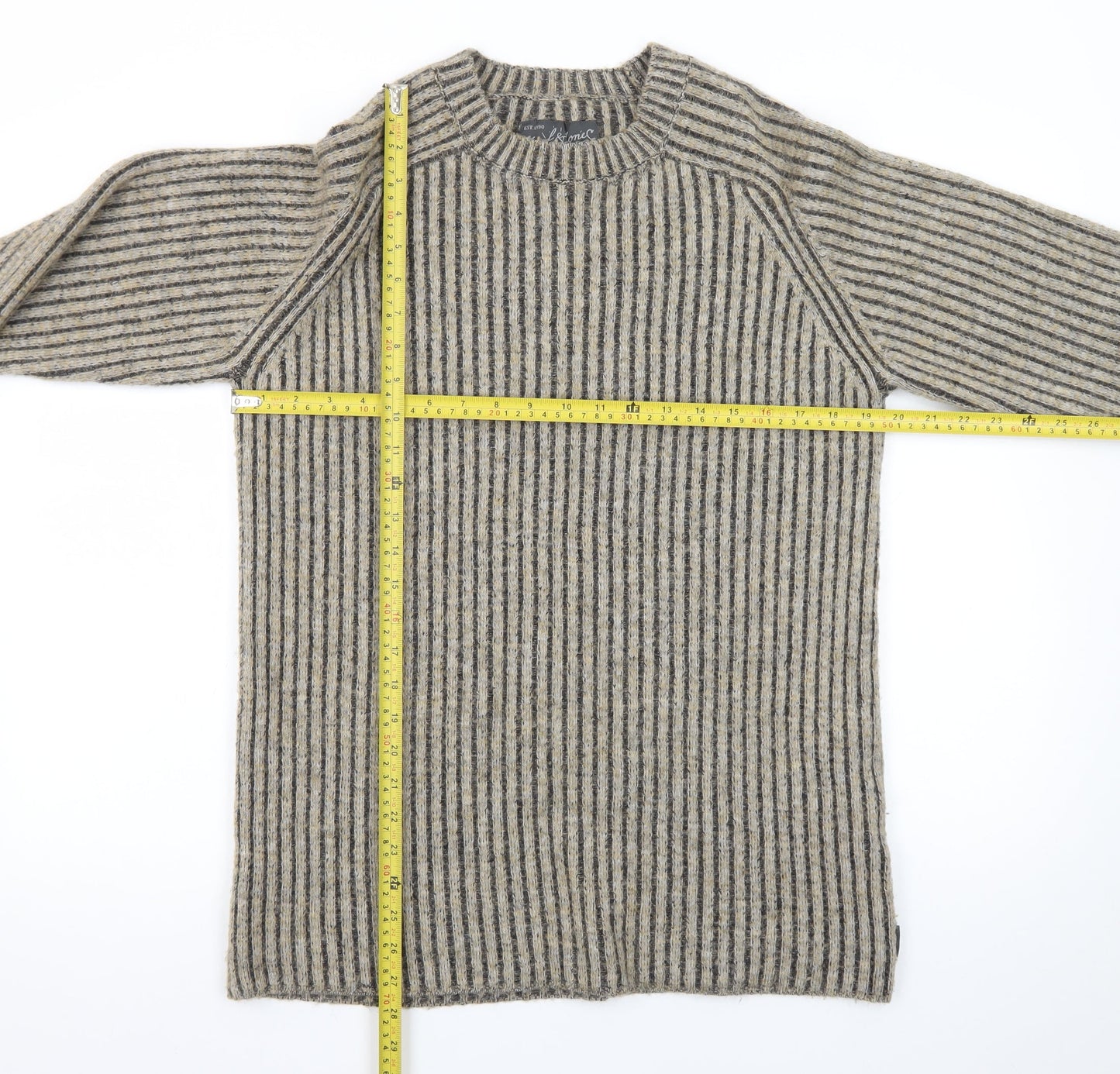 Jack & Jones Men’s Beige Wool Blend Striped Knit Pullover Jumper Size S