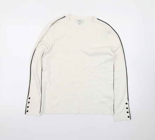 Marks and Spencer Womens Ivory Long Sleeve Crew Neck Jumper Size 16