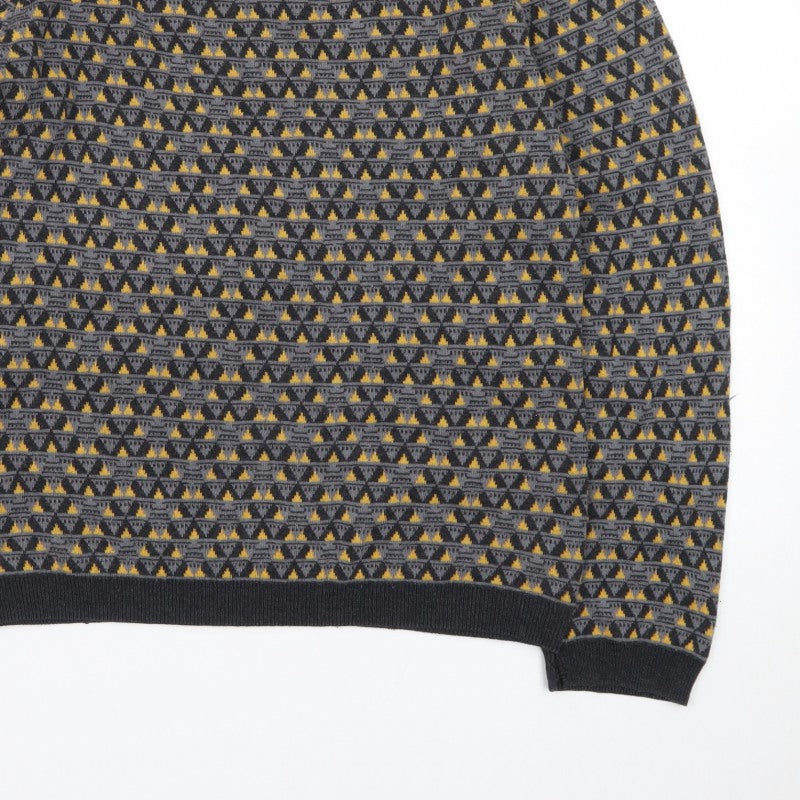 Topman Men's Grey Geometric Knit Crew Neck Pullover Jumper Size S