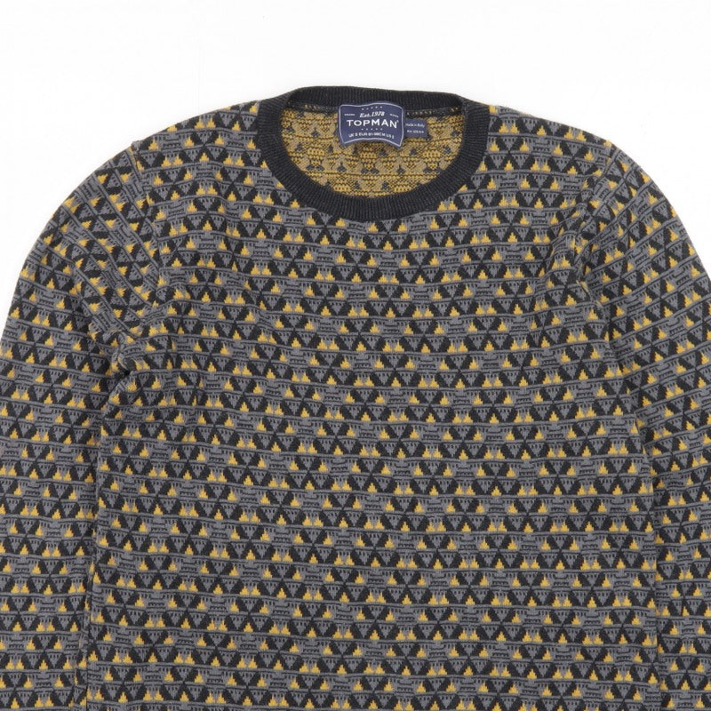 Topman Men's Grey Geometric Knit Crew Neck Pullover Jumper Size S