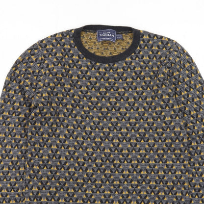 Topman Men's Grey Geometric Knit Crew Neck Pullover Jumper Size S