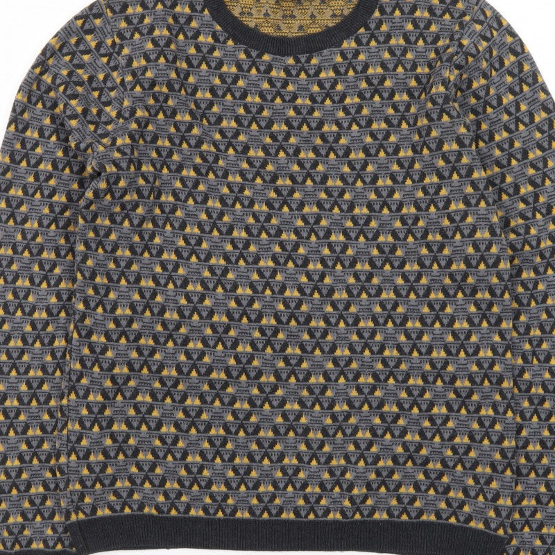 Topman Men's Grey Geometric Knit Crew Neck Pullover Jumper Size S