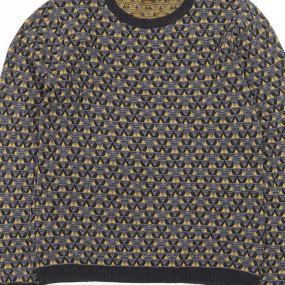 Topman Men's Grey Geometric Knit Crew Neck Pullover Jumper Size S