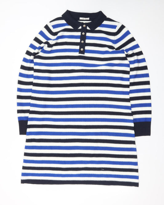 Tu Women Blue Striped Collared Knit Shirt Dress Size 16