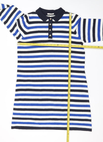 Tu Women Blue Striped Collared Knit Shirt Dress Size 16
