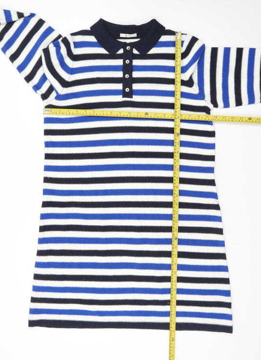 Tu Women Blue Striped Collared Knit Shirt Dress Size 16