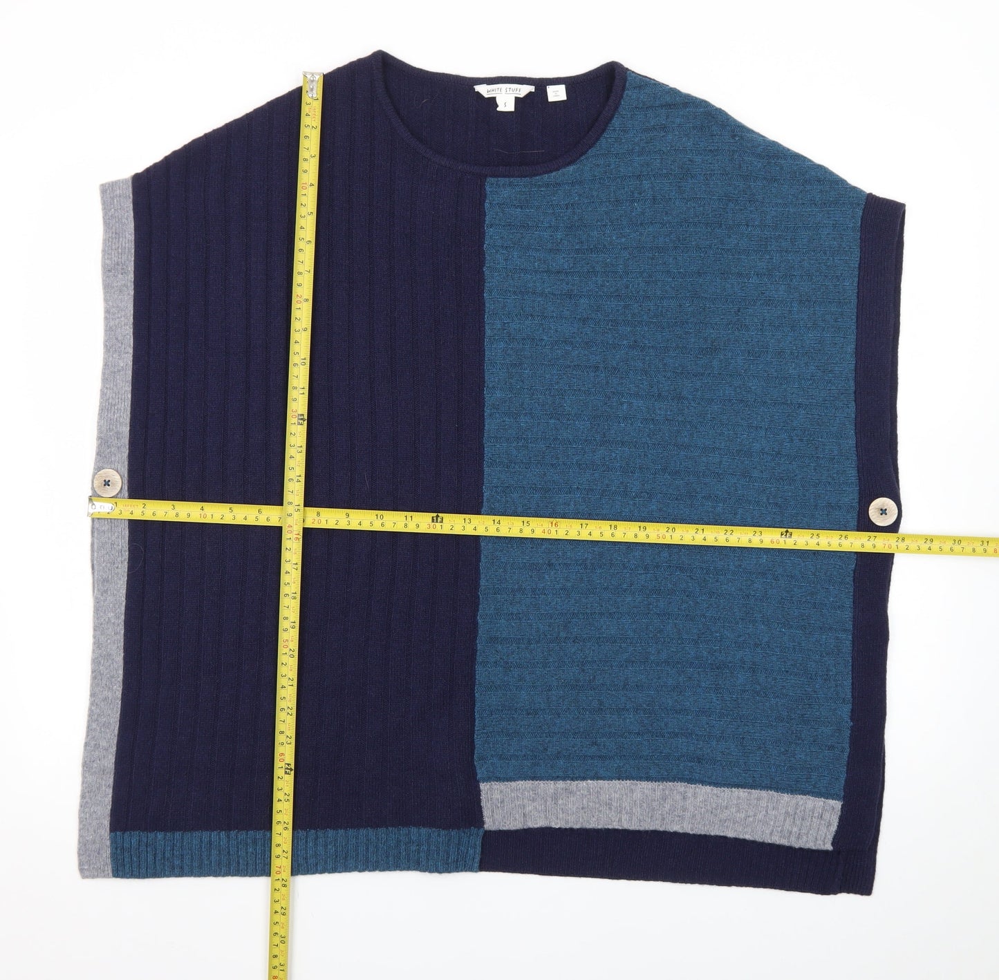 White Stuff Women Blue Wool Blend Cape Jumper S Sleeveless Knit