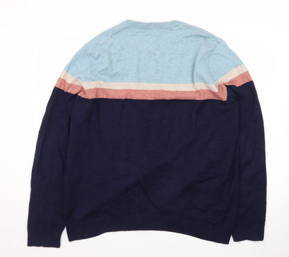 FatFace Men's Blue Colour Block Wool Cashmere Jumper XL