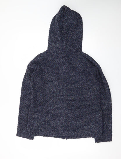 FatFace Women's Blue Wool Blend Hooded Cable Knit Zip Jumper Size 10