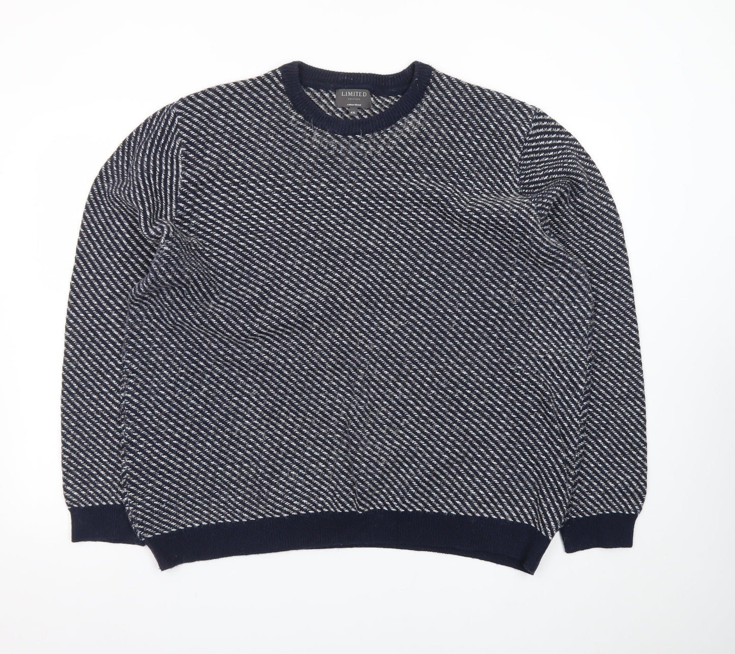 Limited Edition Men's Blue Cotton Blend Crew Neck Pullover XXL