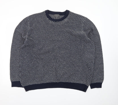 Limited Edition Men's Blue Cotton Blend Crew Neck Pullover XXL