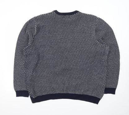 Limited Edition Men's Blue Cotton Blend Crew Neck Pullover XXL