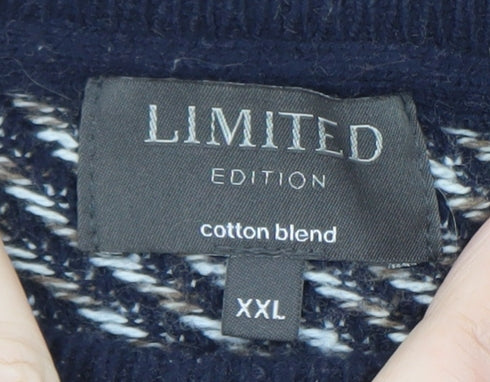 Limited Edition Men's Blue Cotton Blend Crew Neck Pullover XXL