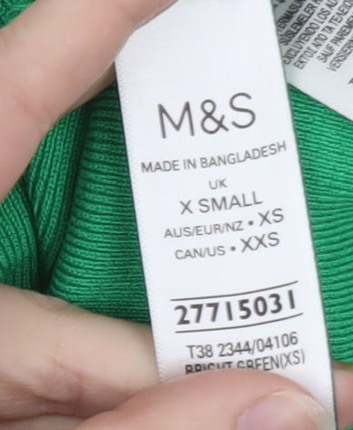 Marks and Spencer Women’s Green Striped Collared Henley Jumper XS